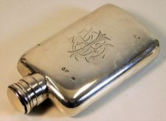 A gentleman's silver hip flask, inscribed to front
