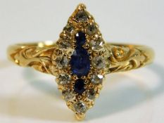 An 18ct gold antique diamond & sapphire ring with
