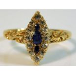 An 18ct gold antique diamond & sapphire ring with