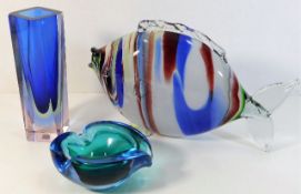 A Murano glass vase twinned with two other pieces