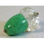 A rock crystal & jade novelty acorn pendant mounte