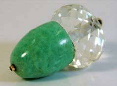 A rock crystal & jade novelty acorn pendant mounte