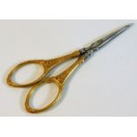 A pair of antique French scissors with 18ct gold carved handles 10.5g