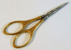 A pair of antique French scissors with 18ct gold carved handles 10.5g