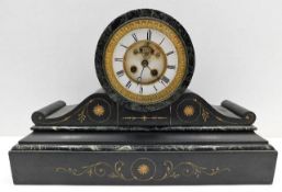 A Victorian marble & slate drumhead clock 19.75in