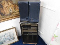 A three piece Fisher hifi set including record deck with two Goodman speakers, turntable PAT tested