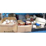 Four boxes of kitchen related items including larg