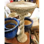 A stoneware bird bath table 30.5in tall