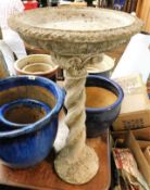A stoneware bird bath table 30.5in tall