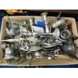 A boxed quantity of mixed silver plated ware & bas