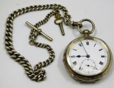 A gents silver pocket watch with heavy gauge silve