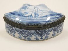 A 19thC. continental faience lidded box 4.25in wid