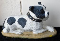 A painted bull terrier type stoneware garden ornam