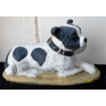 A painted bull terrier type stoneware garden ornam