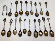 Eighteen silver & white metal spoons twinned with