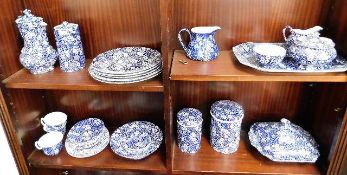 A quantity of blue & white Calico pattern porcelai