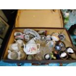 A suitcase full of mixed china & glassware