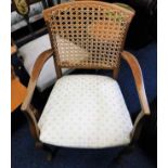 A Bergere style cane back upholstered chair