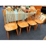 Four vintage beech & elm Ercol style chairs a/f