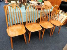 Four vintage beech & elm Ercol style chairs a/f