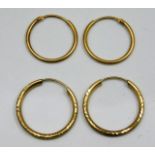 Two pairs of 9ct gold hoop earrings 1.7g, larger p