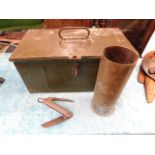 A munitions box, a WW2 pocket knife & a brass shel