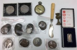 A £5 crown, a silver bladed butter knife & other i