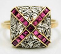 A 9ct gold art deco style ring with ruby & illusio