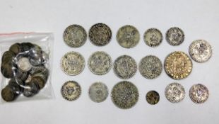 A quantity of silver & white metal coinage approx.