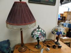 Two Tiffany style lamps twinned with one other, all PAT tested as pass