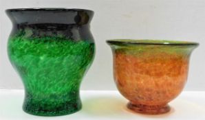 Two early 20thC. Monart style glass vases 8.5in &