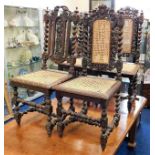 Four cane seated 19thC. oak chairs with carved & b