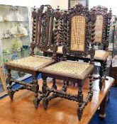 Four cane seated 19thC. oak chairs with carved & b