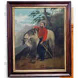 An 18th/19thC. framed oil on canvas of soldier wit