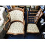 An Edwardian bent wood inlaid chair twinned with a