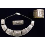 A South American silver bracelet, necklace & brooc