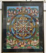 A framed gouache Thangka 24.75in x 19.75in inc.