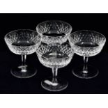 Four Irish Waterford crystal glasses, one with ver