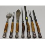 A seven piece silver mounted serving & carving set