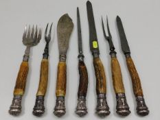 A seven piece silver mounted serving & carving set