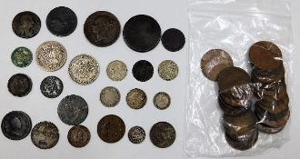 A quantity of mixed coinage including an 1858 penny