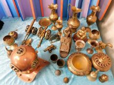 A novelty copper & brass divers helmet & other bra