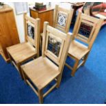 Four oak dining chairs with wrought iron style spl