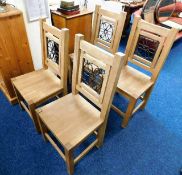 Four oak dining chairs with wrought iron style spl