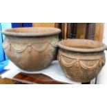 Two terracotta garden pots 15.5in wide x 10.5in hi