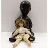 A 1940-50's paper mache style doll & one other a/f