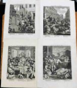 A set of four original 18thC. William Hogarth prints depicting the four stages of cruelty, dated Feb