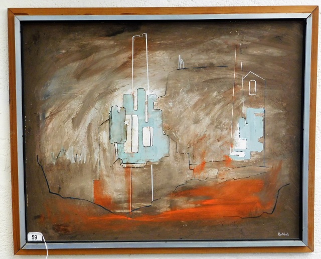 A framed abstract oil by Ron Wood depicting Cornis