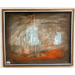 A framed abstract oil by Ron Wood depicting Cornis