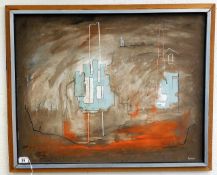 A framed abstract oil by Ron Wood depicting Cornis